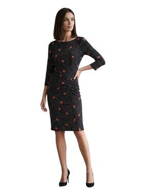 Diane Von Furstenberg Rose Bud & Polka Dot Ruched Jersey Sheath Dress Small